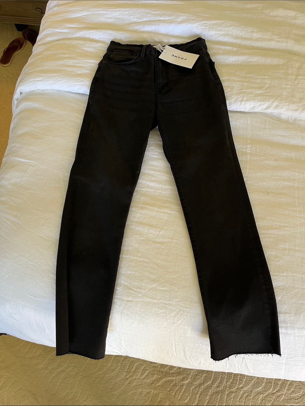 Frame Denim Black Straight Leg Raw-Hem Jeans